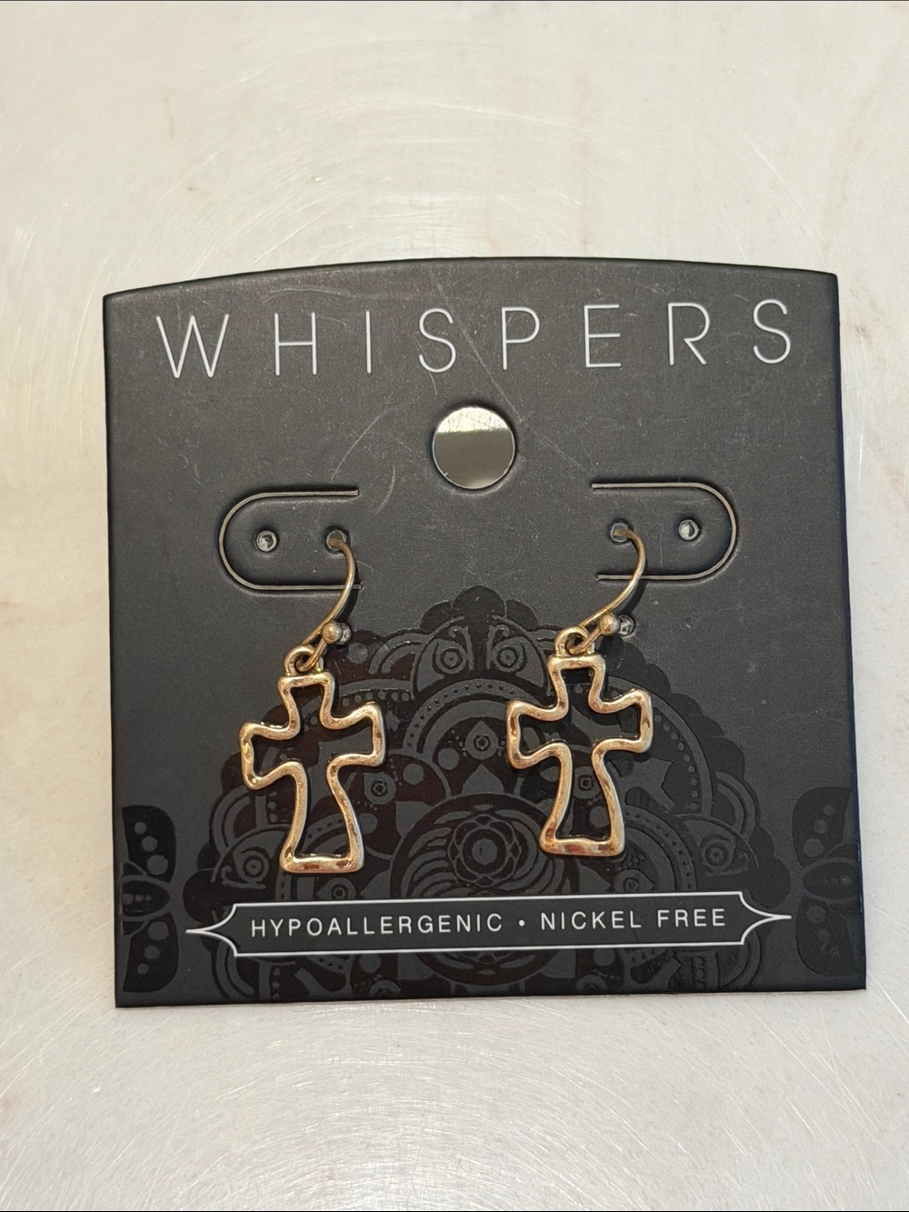 Whispers Gold Cross Dangle Earrings - Hypoallergenic
